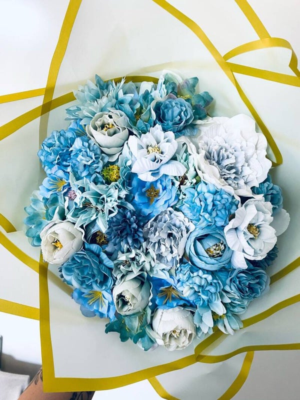 Blauwe nep bloemen pakket