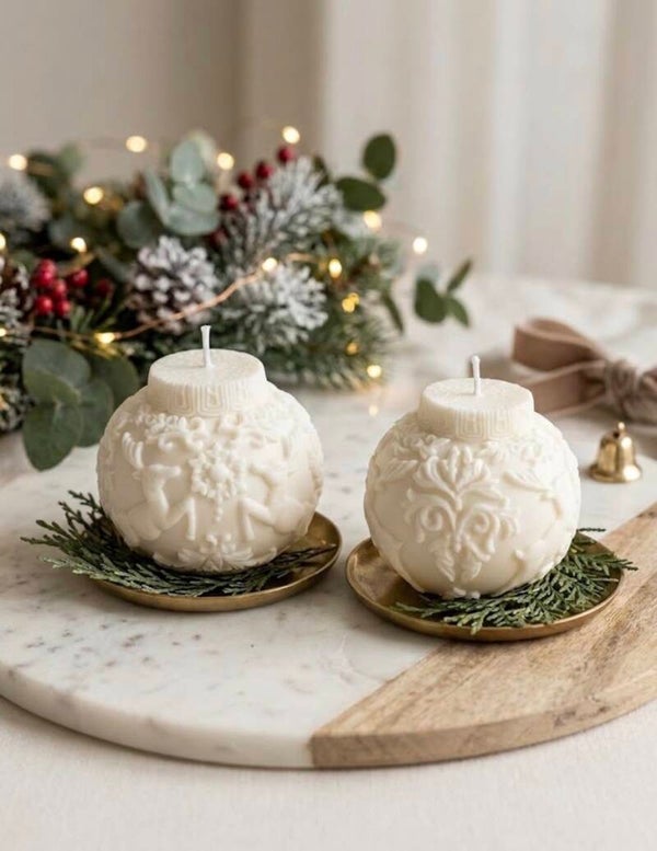 Kerstbal kaarsen set 2 stuks