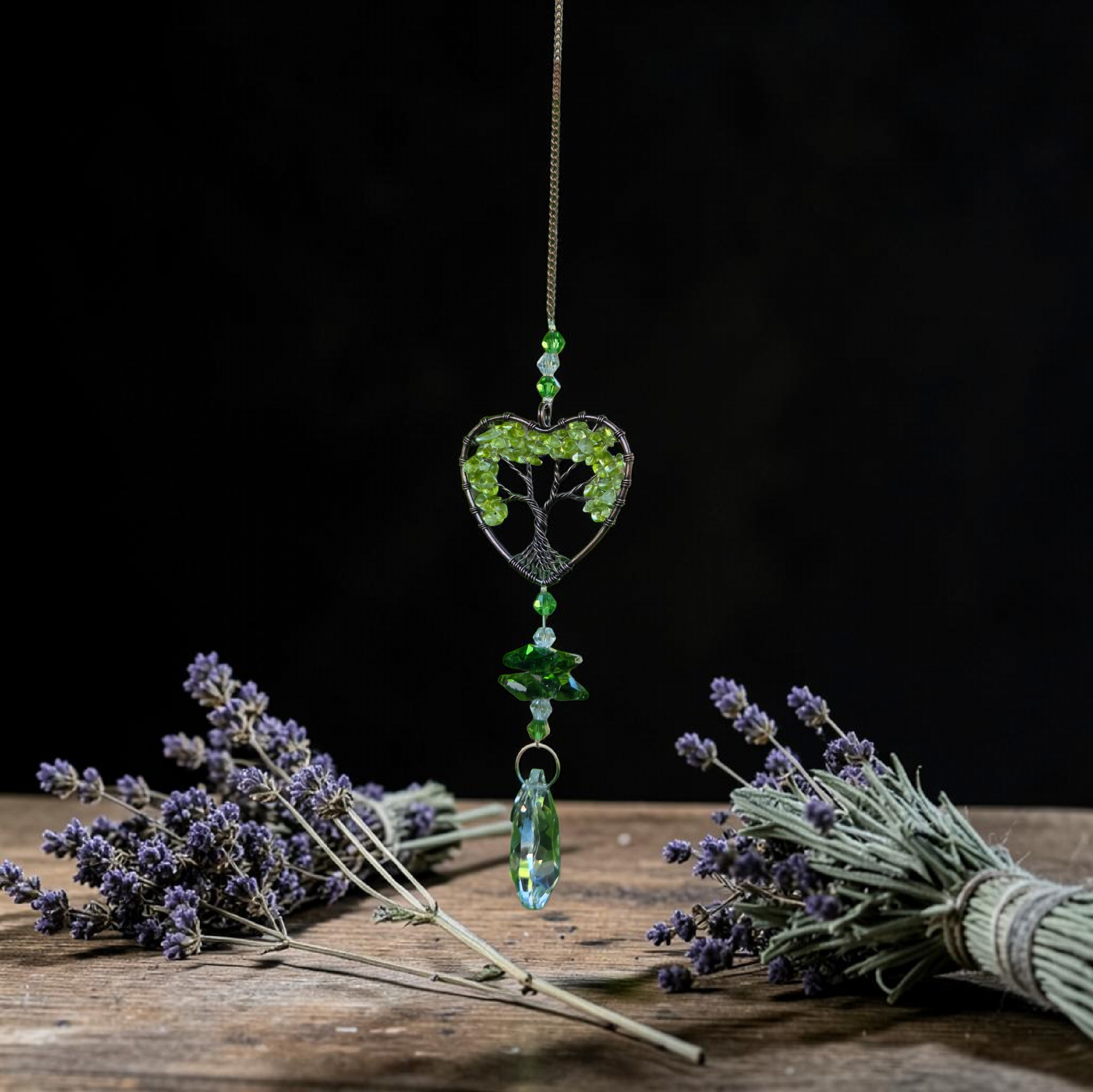 Attrape soleil en forme de coeur arbre de vie vert