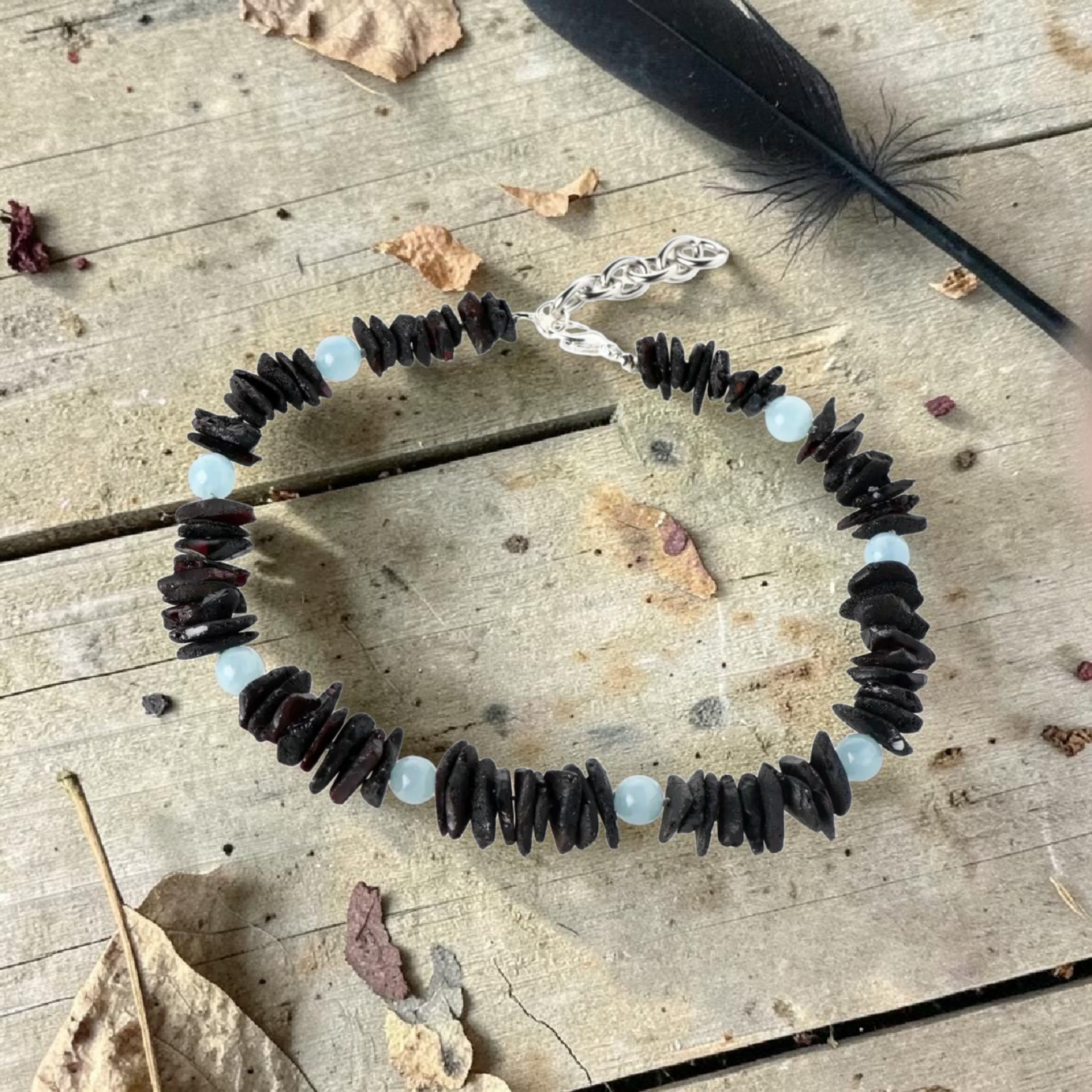 Collier chien ambre et aigue-marine 40cm