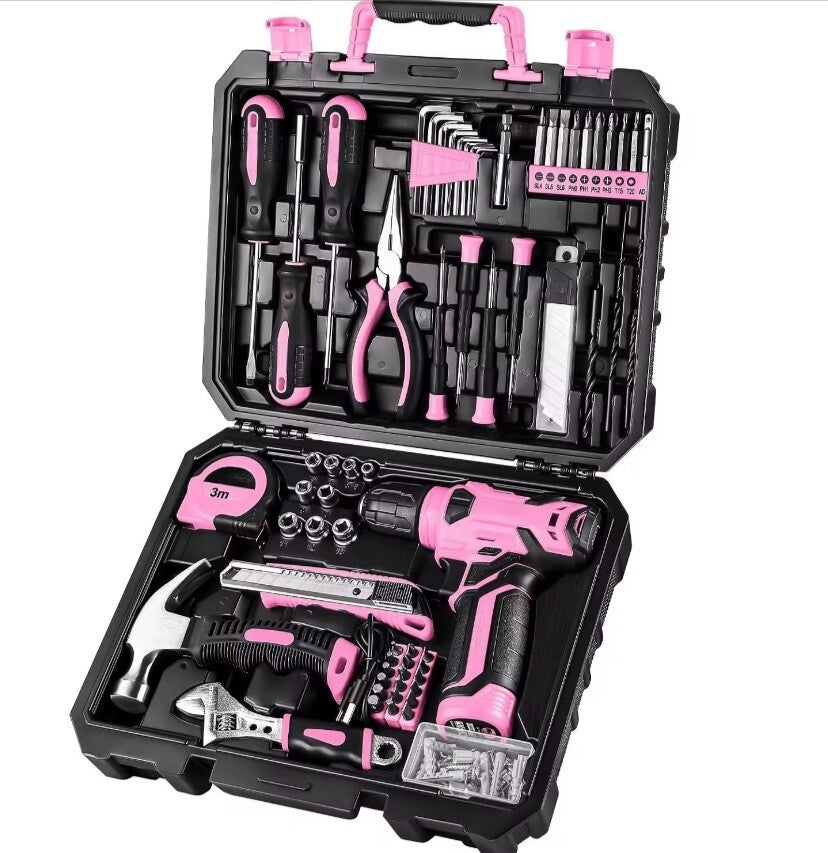 Roze gereedschapskoffer 126-Delig incl boormachine