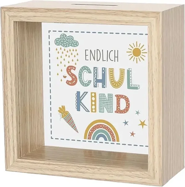 Bedruckte Spardose Endlich Schulkind 14,3x14,3x6,3cm
