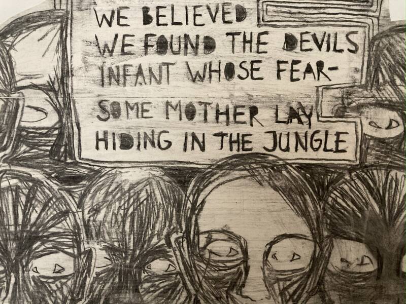 Tekening houtskool - Fearsome Mother