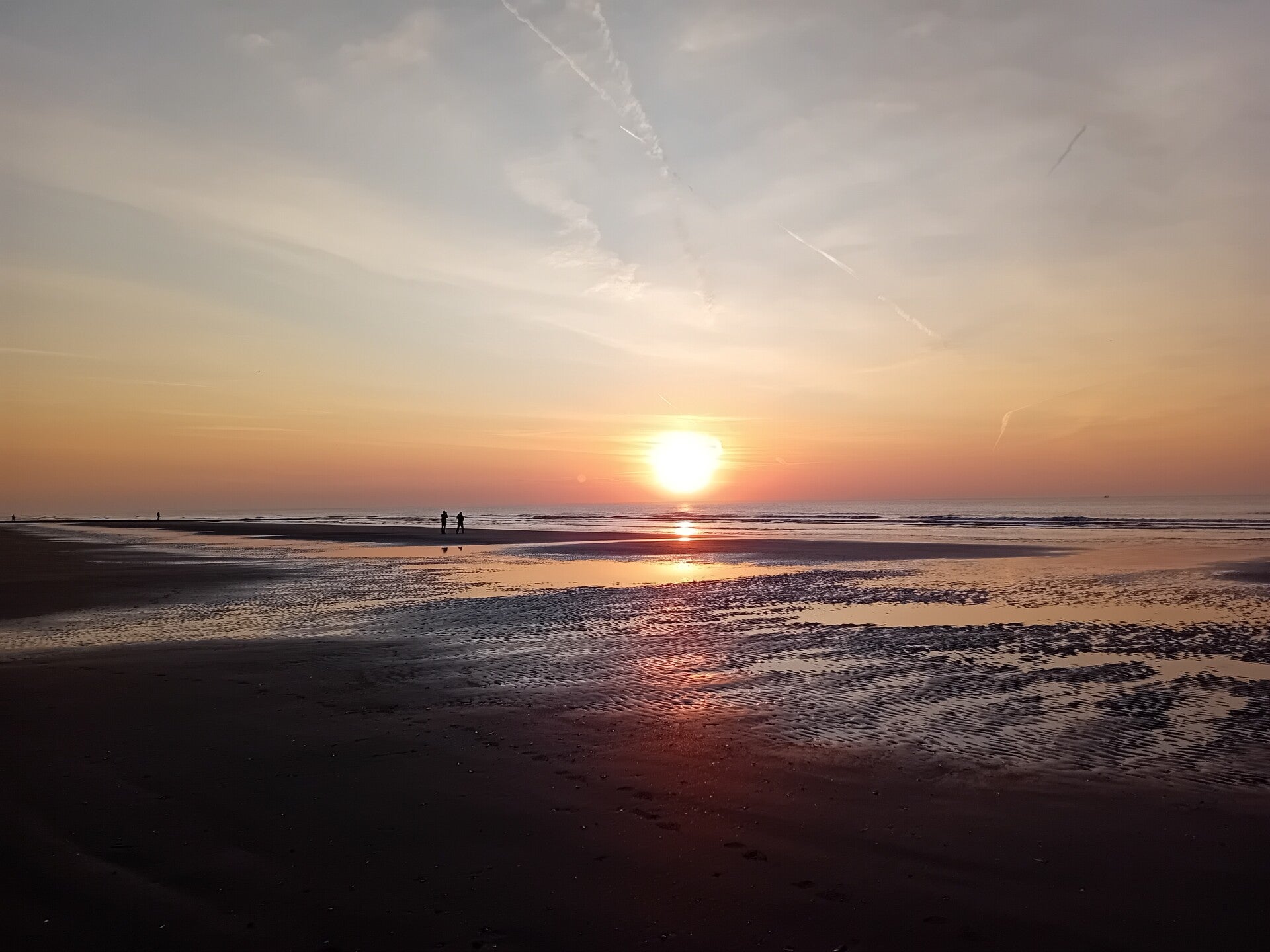 zonsondergang, Nieuwpoort, Belgische kust, strand, zee