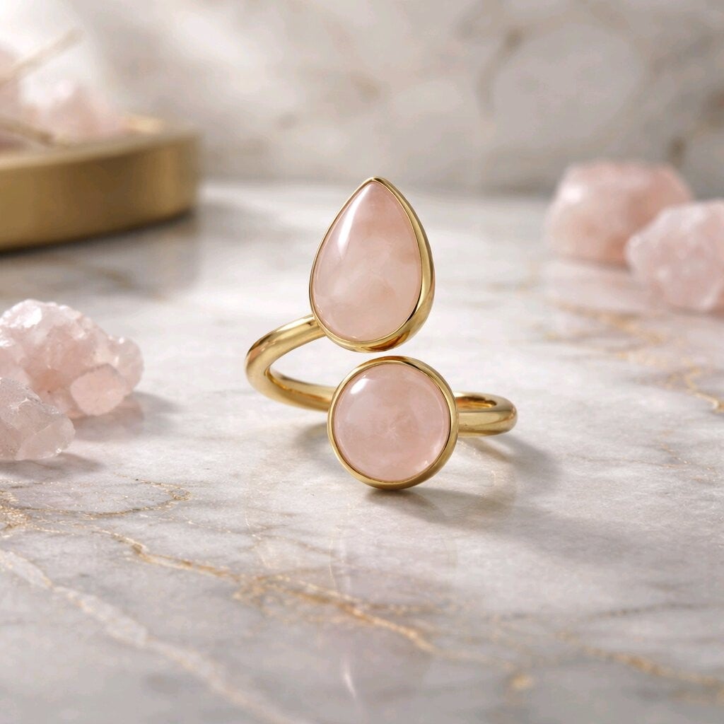 Anillo Doble Cuarzo Rosa