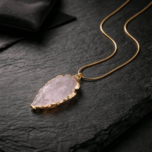 Collar Colgante Cuarzo Rosa Flecha