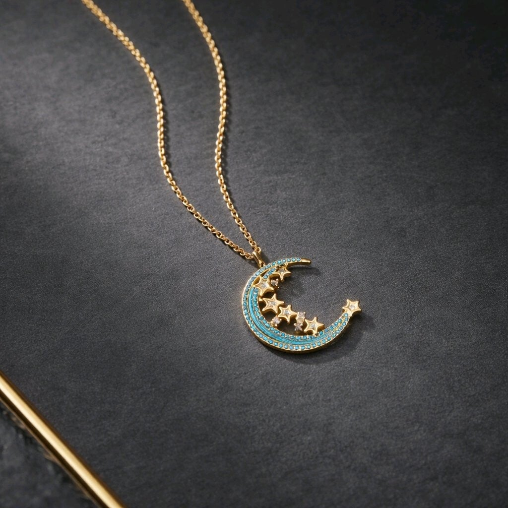 Collar Luna en turquesa y Estrellitas