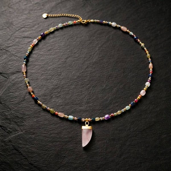 Collar en Piedras Naturales Multicolor Colgante Cuarzo Rosa