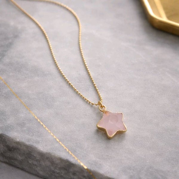 Collar Plata y Oro Estrella Cuarzo Rosa