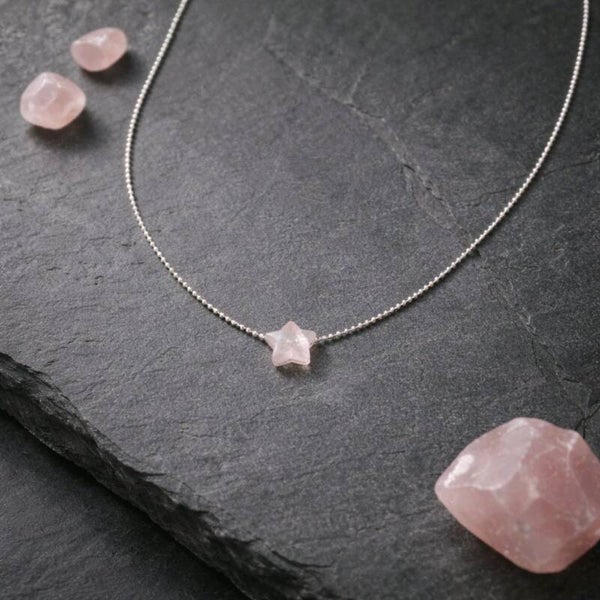 Gargantilla Plata Estrellita Cuarzo Rosa