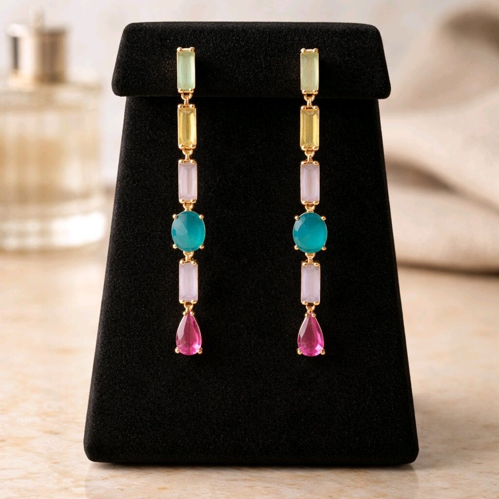 Pendientes Largos Piedras Multicolor