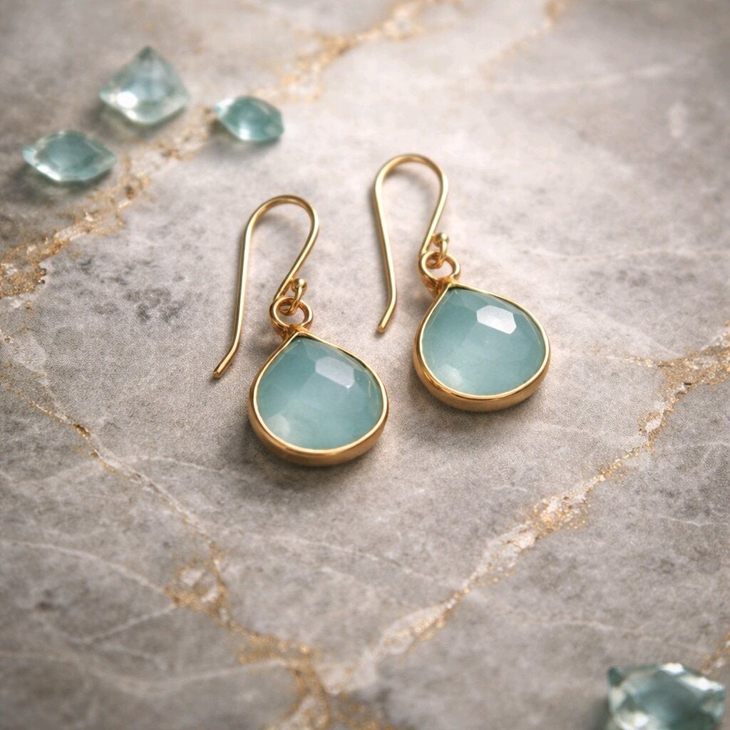Pendientes Plata y Oro Aguamarina