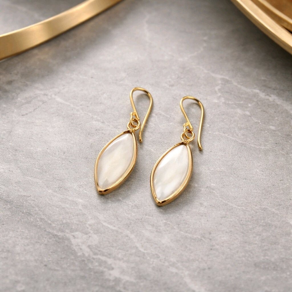 Pendientes Plata 925 y Oro Nácar Blanco