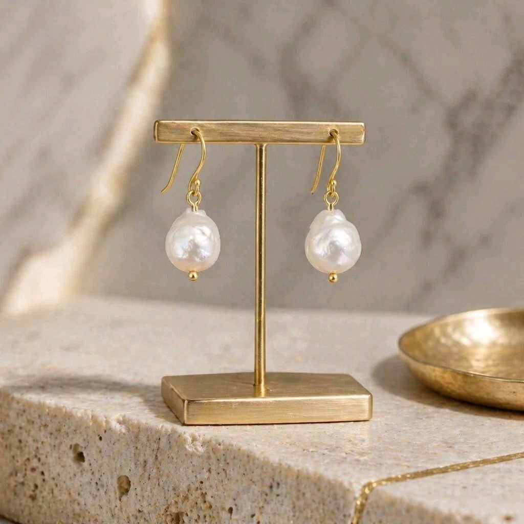 Pendientes Plata y Oro Perla Barroca