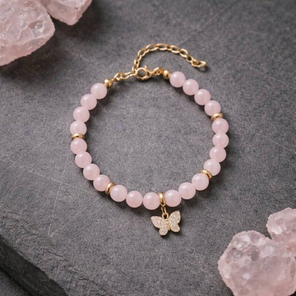 Pulsera Cuarzo Rosa Mariposa