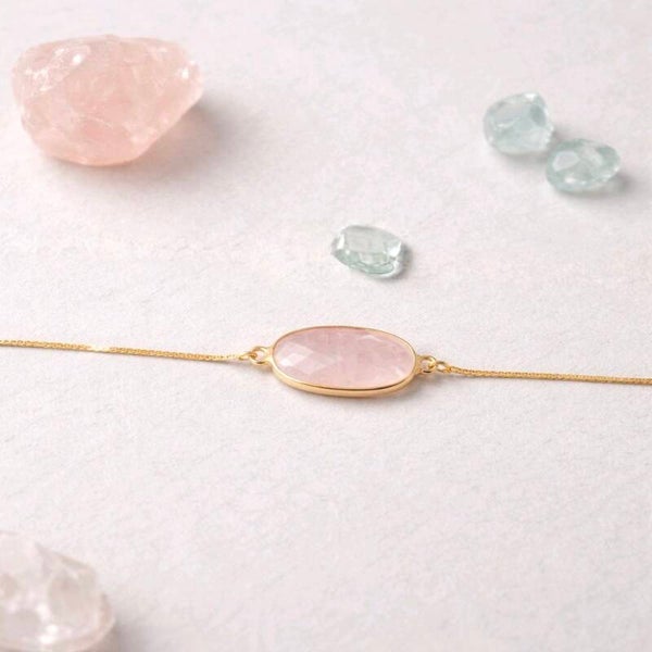 Pulsera Plata y Oro Cuarzo Rosa