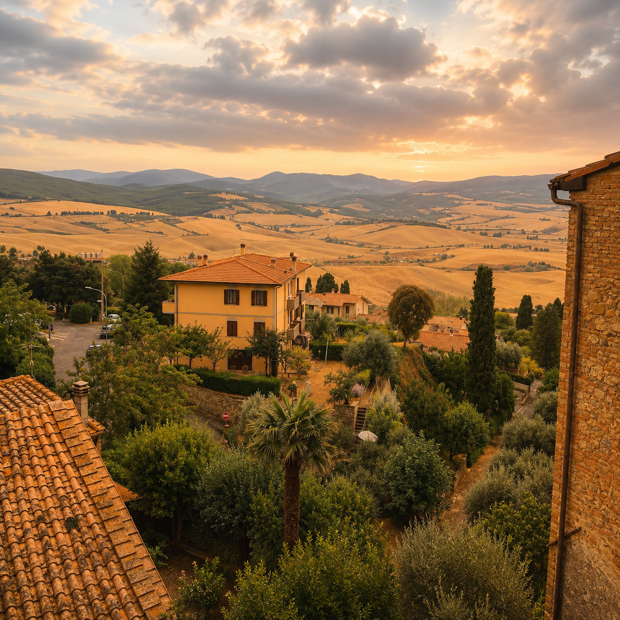 View of the Fortezza Medicea rising above the trees in Volterra, seen from the archaeological park. (AI)