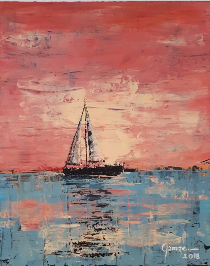 abstract landscape painting, abstract art, abstract sea painting, palette knife painting, canvas painting