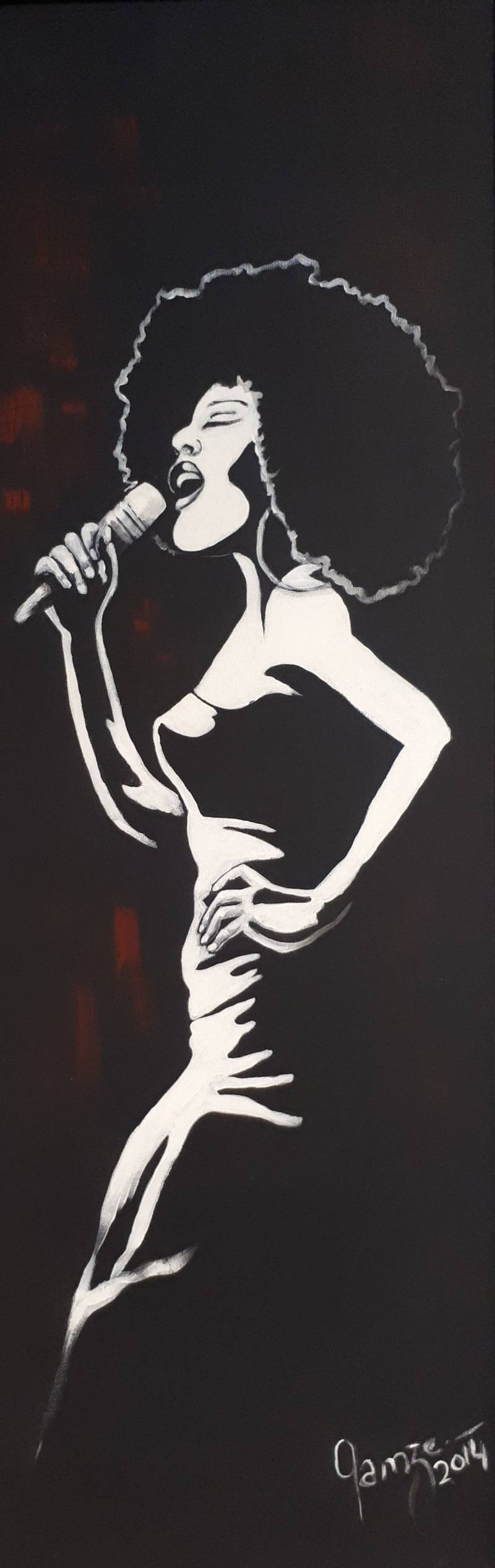 jazz singer painting, black and white musician painting, woman jazz singer painting, acrylic painting, canvas art