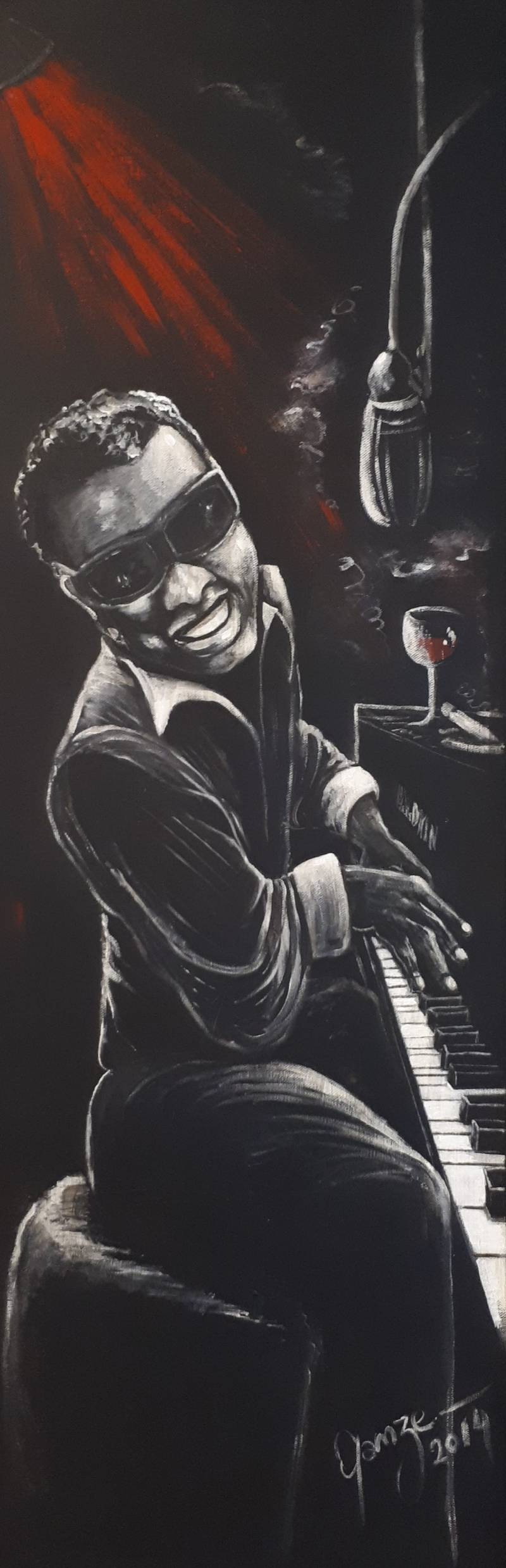 ray charles painting, musician painting, black and white musucian painting, acrylic musician painting