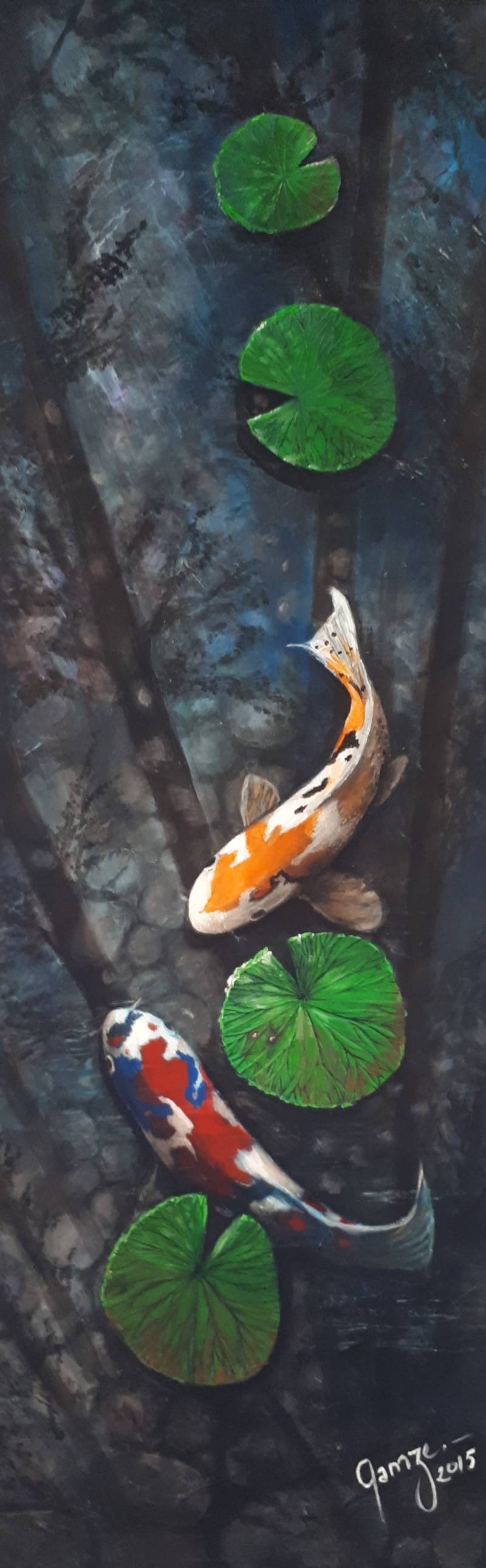 modern realistic painting, realistic koi fish painting, acrylic animal painting
