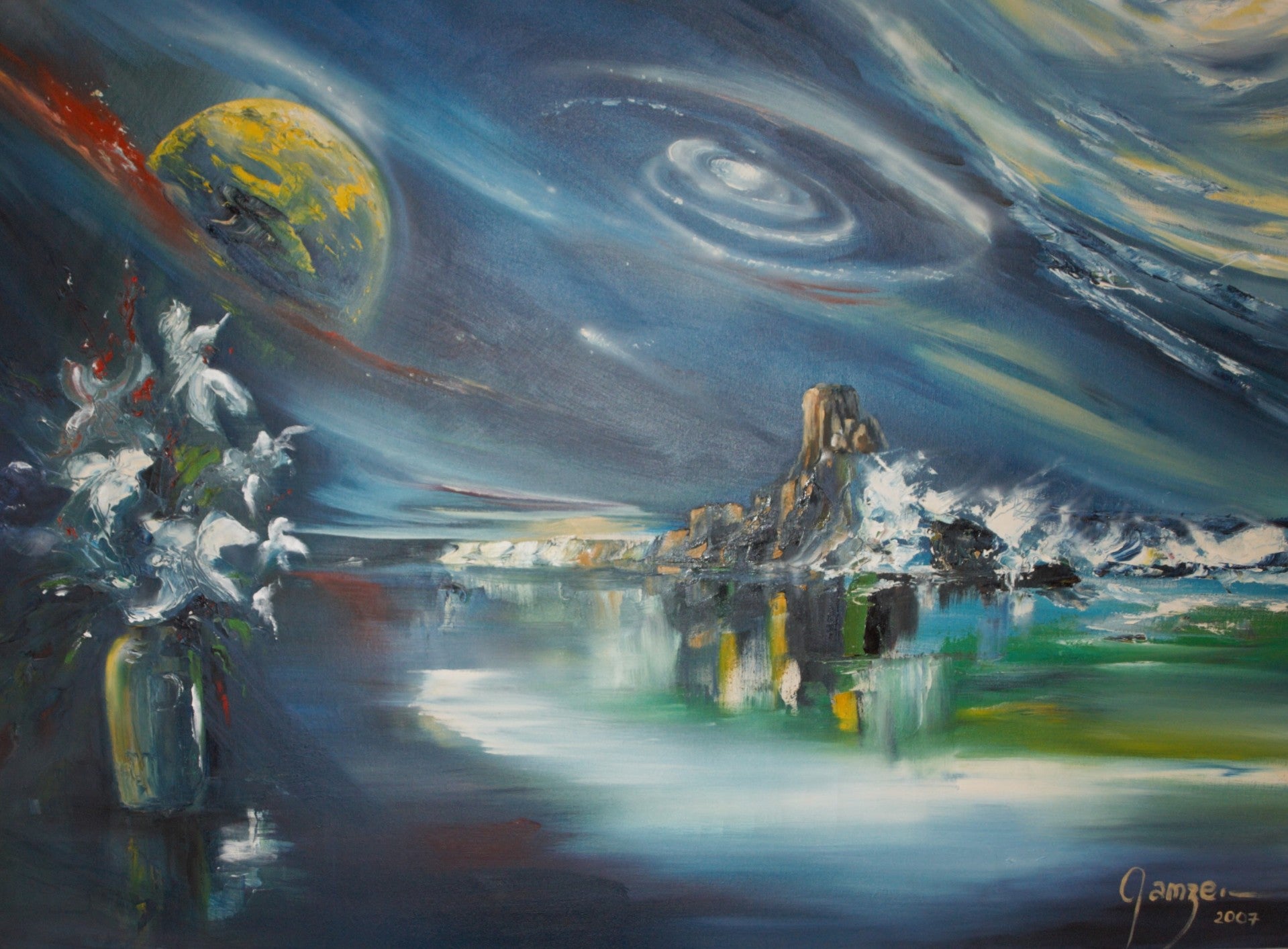 abstract landscape painting, palette knife painting, universe and world painting, sea painting