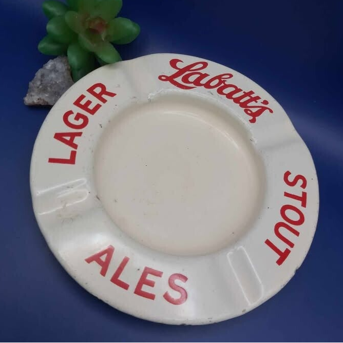 Vintage Labatt's Brewery Beer Advertising White Enamel Ashtray