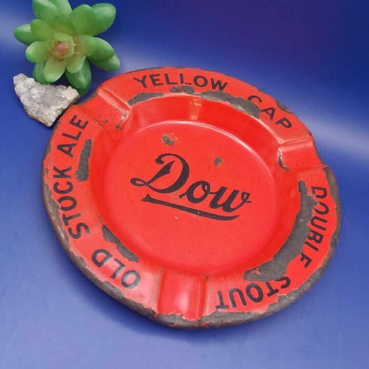 Vintage Dow Brewery Beer Advertising Red Enamel Ashtray
