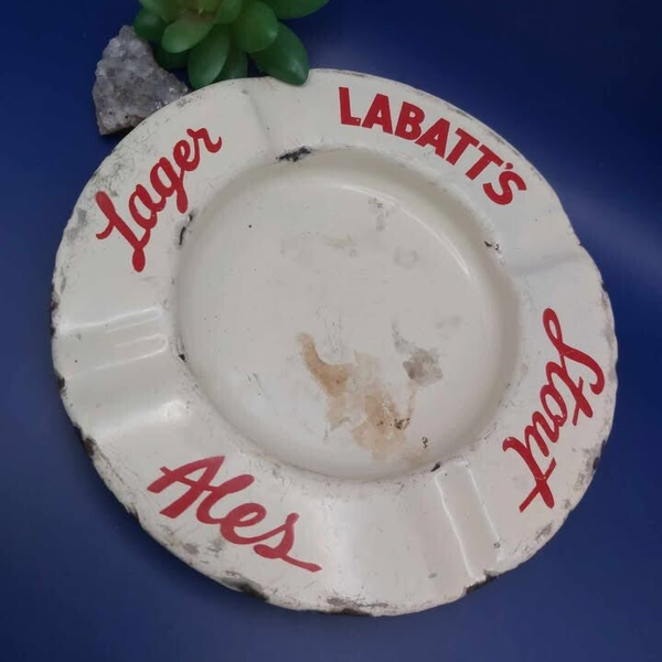 Vintage Labatt's Brewery Beer Advertising White Enamel Ashtray
