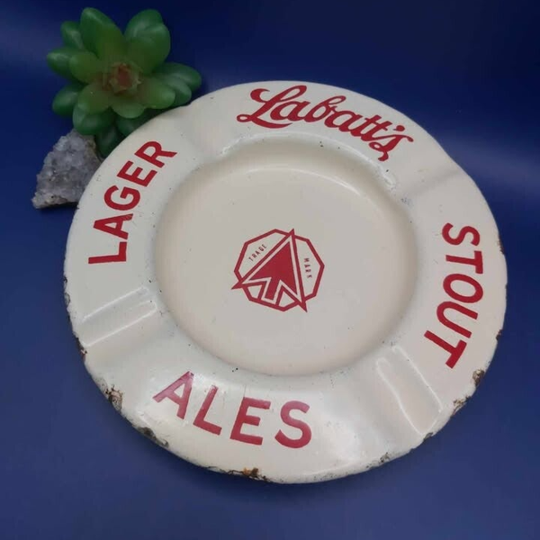 Vintage Labatt's Brewery Beer Advertising White Enamel Ashtray