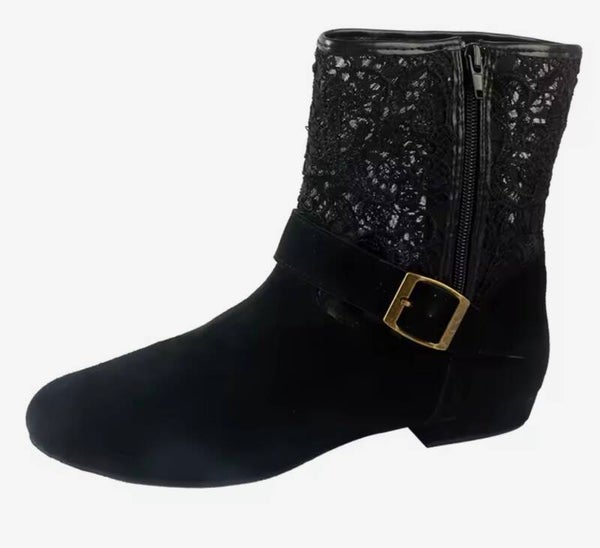 Lace and Suede Mid Calf Length Boots