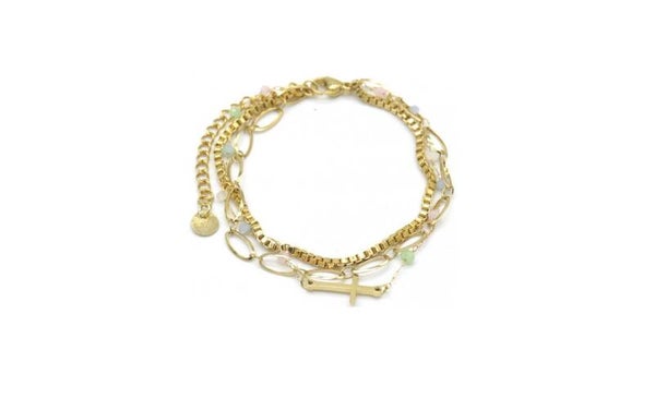 Goudkleurige Armband - Gelaagd met Gouden Kruis