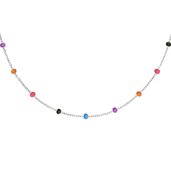 Zilverkleurige Halsketting - met Gekleurde Emaille stenen
