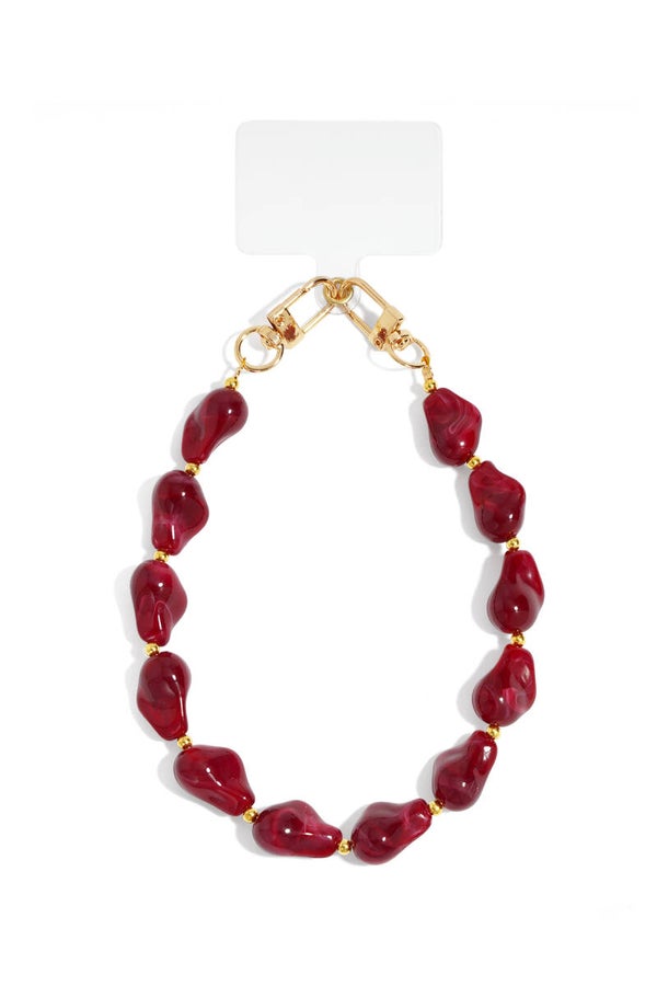 Telefoonkoord met acryl kralen Rood