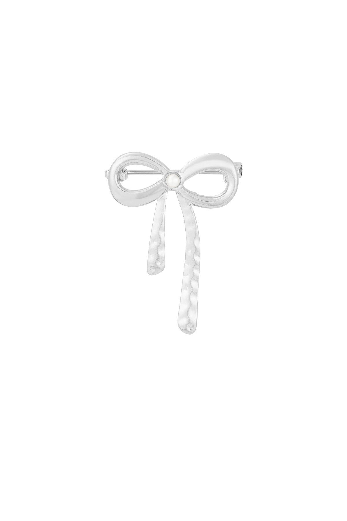 Pearl bow broche Zilver