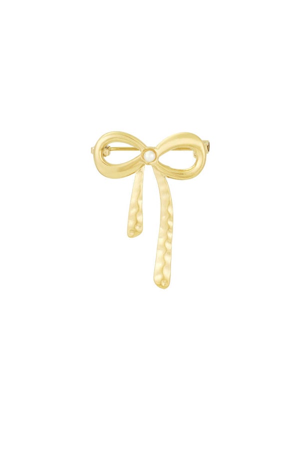 Pearl bow broche Goud