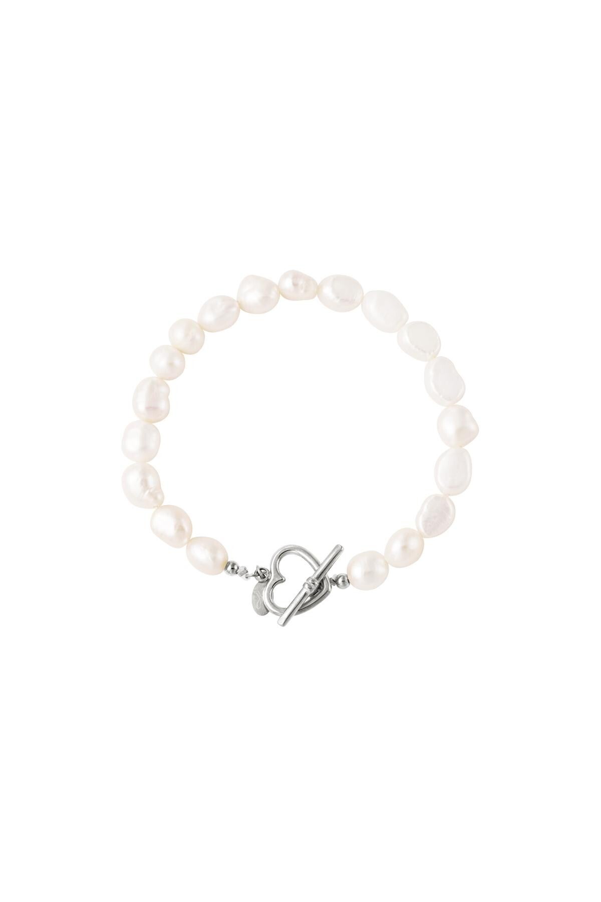 Parel armband met hart sluiting Zilver