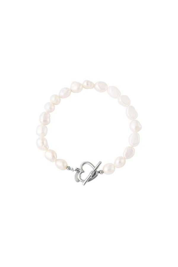 Parel armband met hart sluiting Zilver