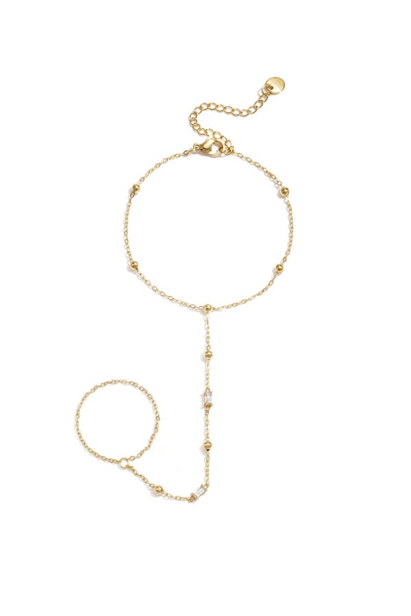 Hand chain met bolletjes en steentjes Goud