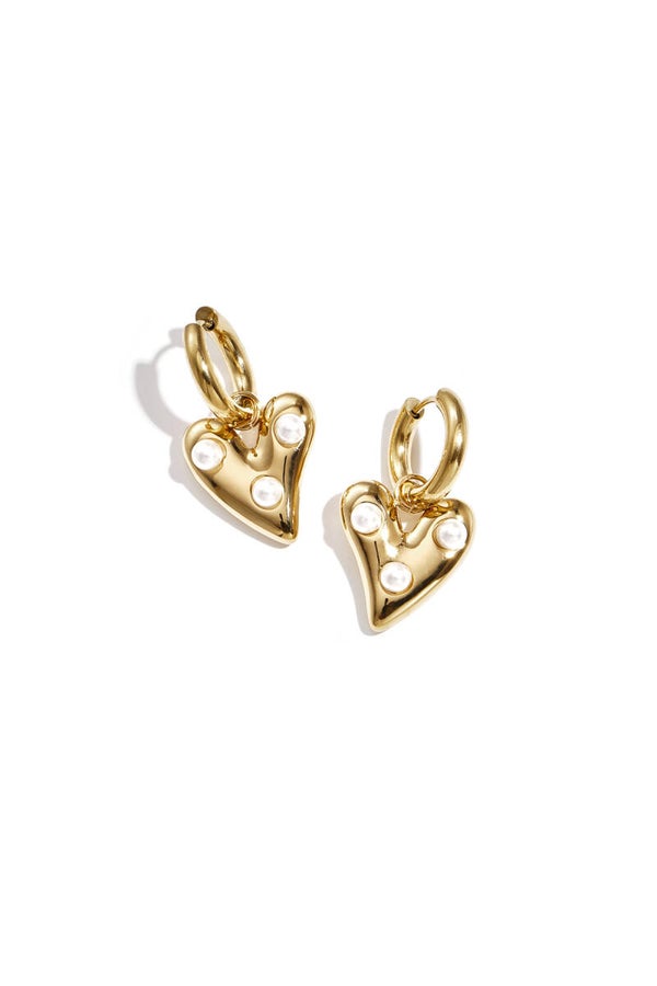 Pearl heart oorbellen Goud