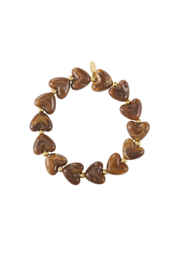 Hartjes armband met kralen Donker Bruin