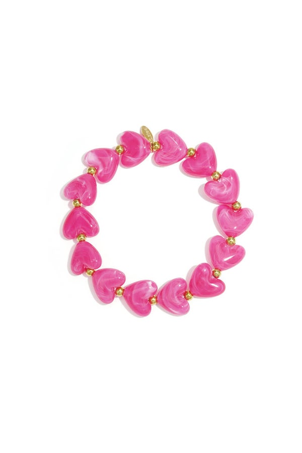 Hartjes armband met kralen Fuchsia