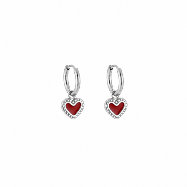Ruby Heart Oorbellen Zilver