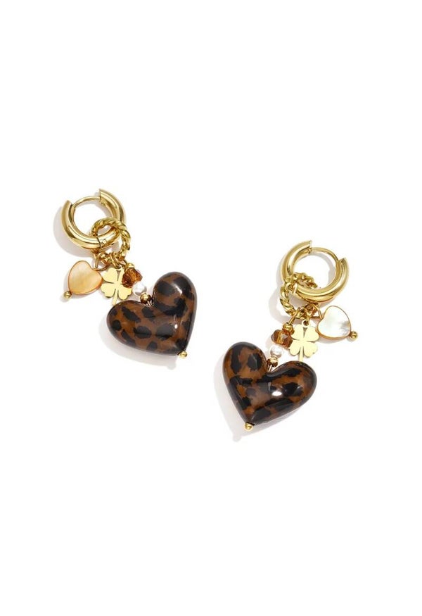 Hartjes oorbellen met print Goud