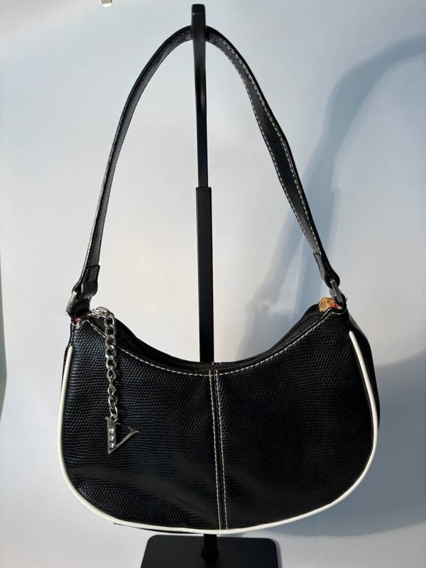 Vintage Liz Claiborne Y2K Black Faux Lizard Small Shoulder Bag / Baguette Purse