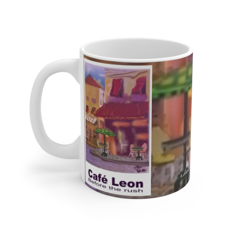 Cafe Leon Before the rush White 11-oz Coffee Mug  A Leon Papillon Originale
