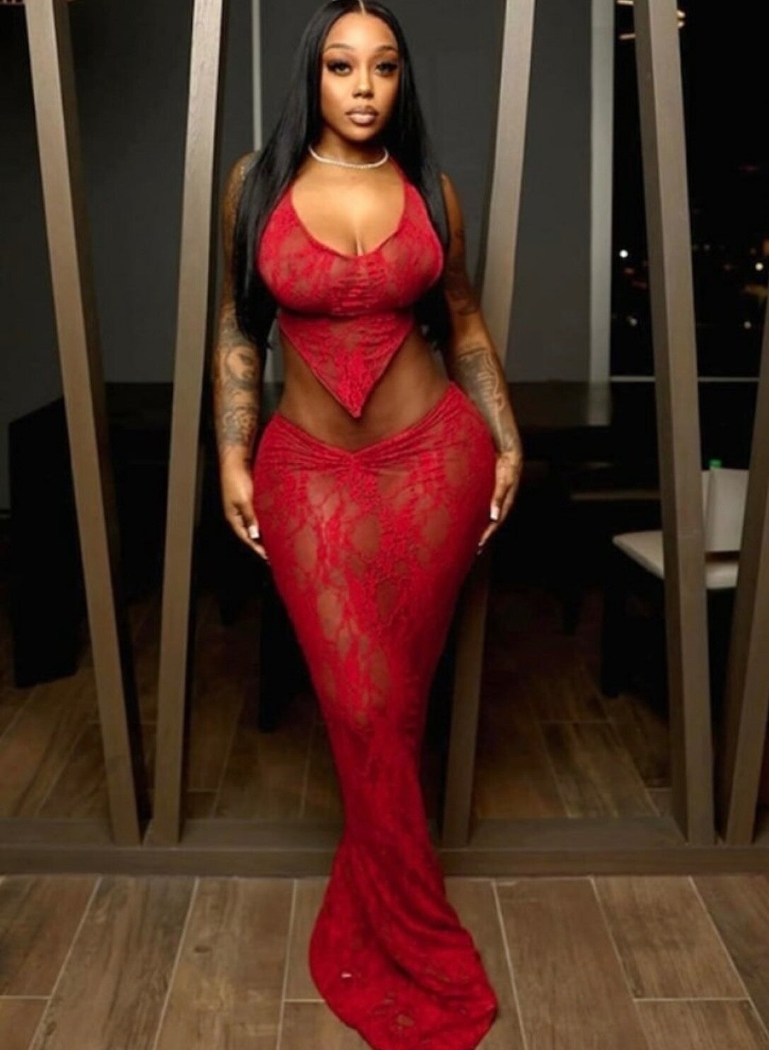 Red rum lace two piece