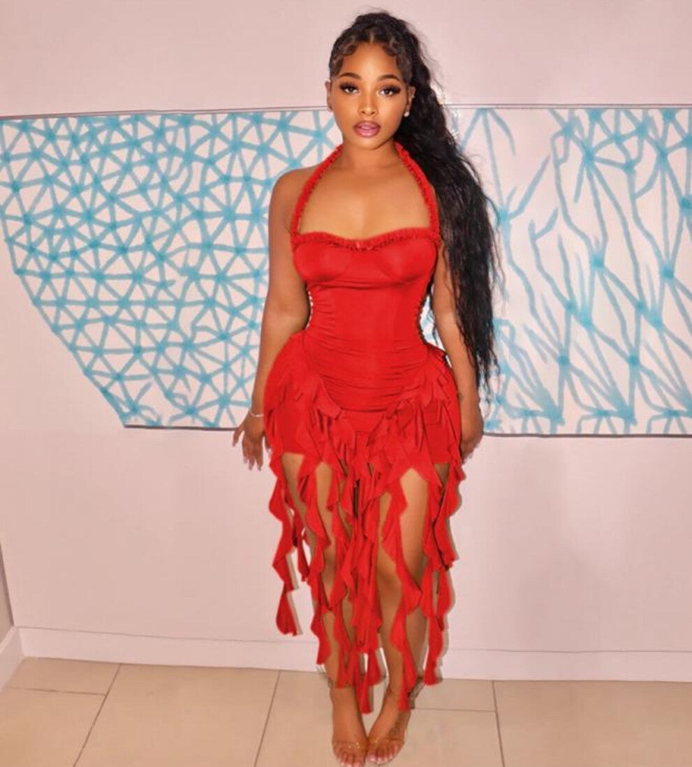 Red ruby tassel dress