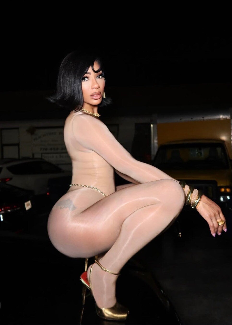 Giving body sheer jumper nude