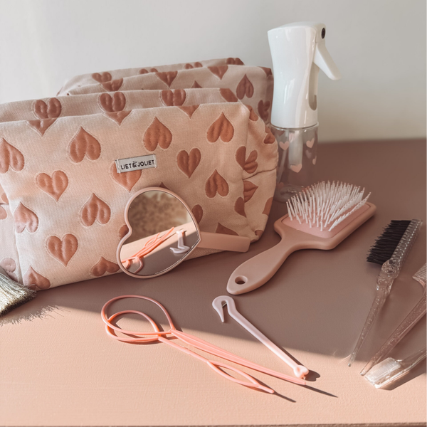 Bag - pink hearts inclusief haartools